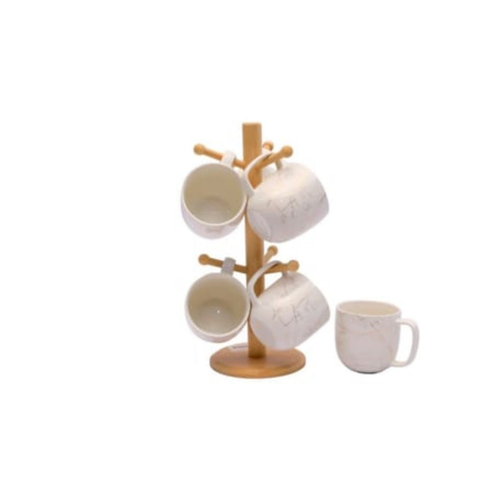 5 Piece Mug Set With Bamboo Stand