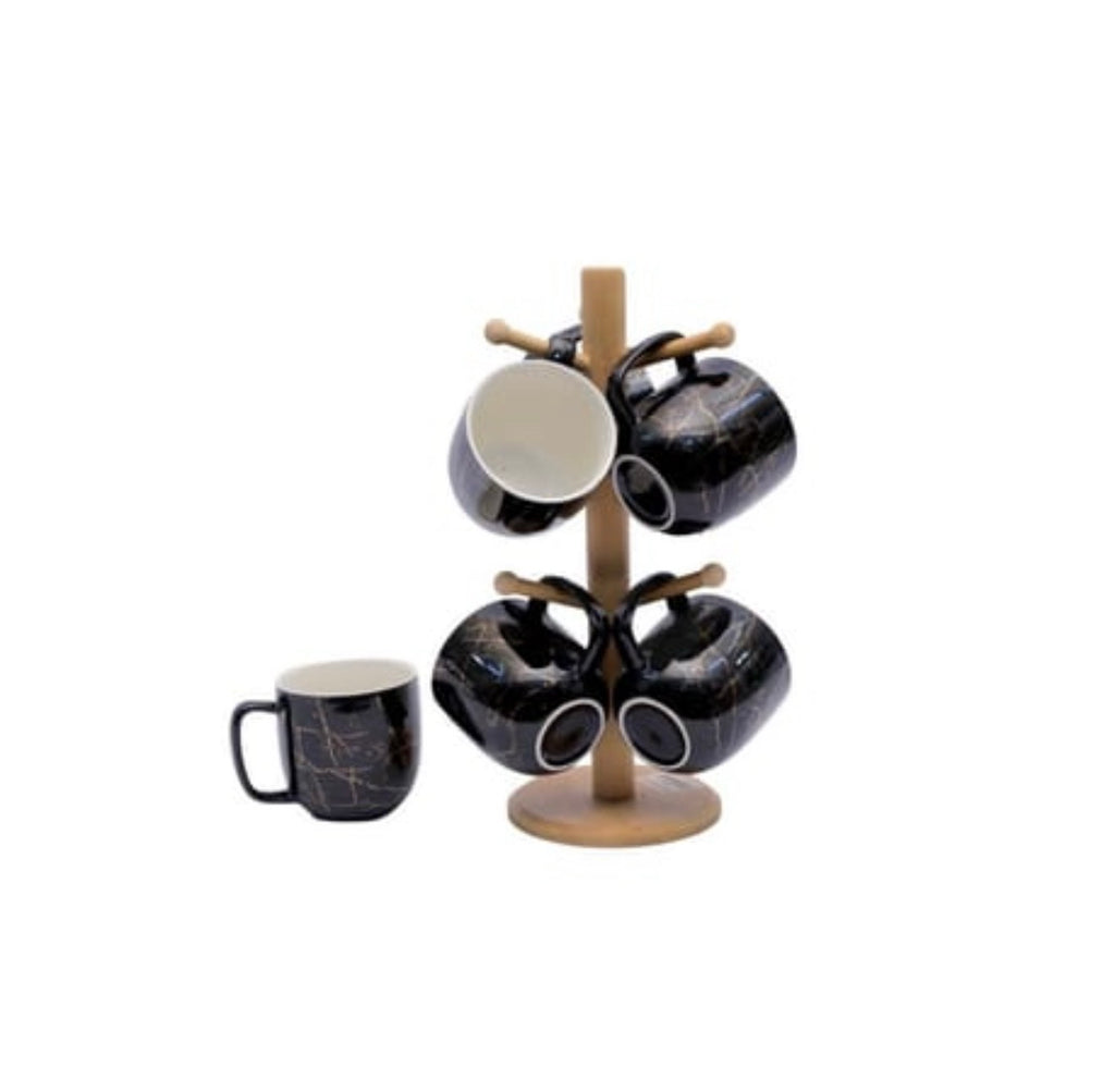 5 Piece Mug Set With Bamboo Stand