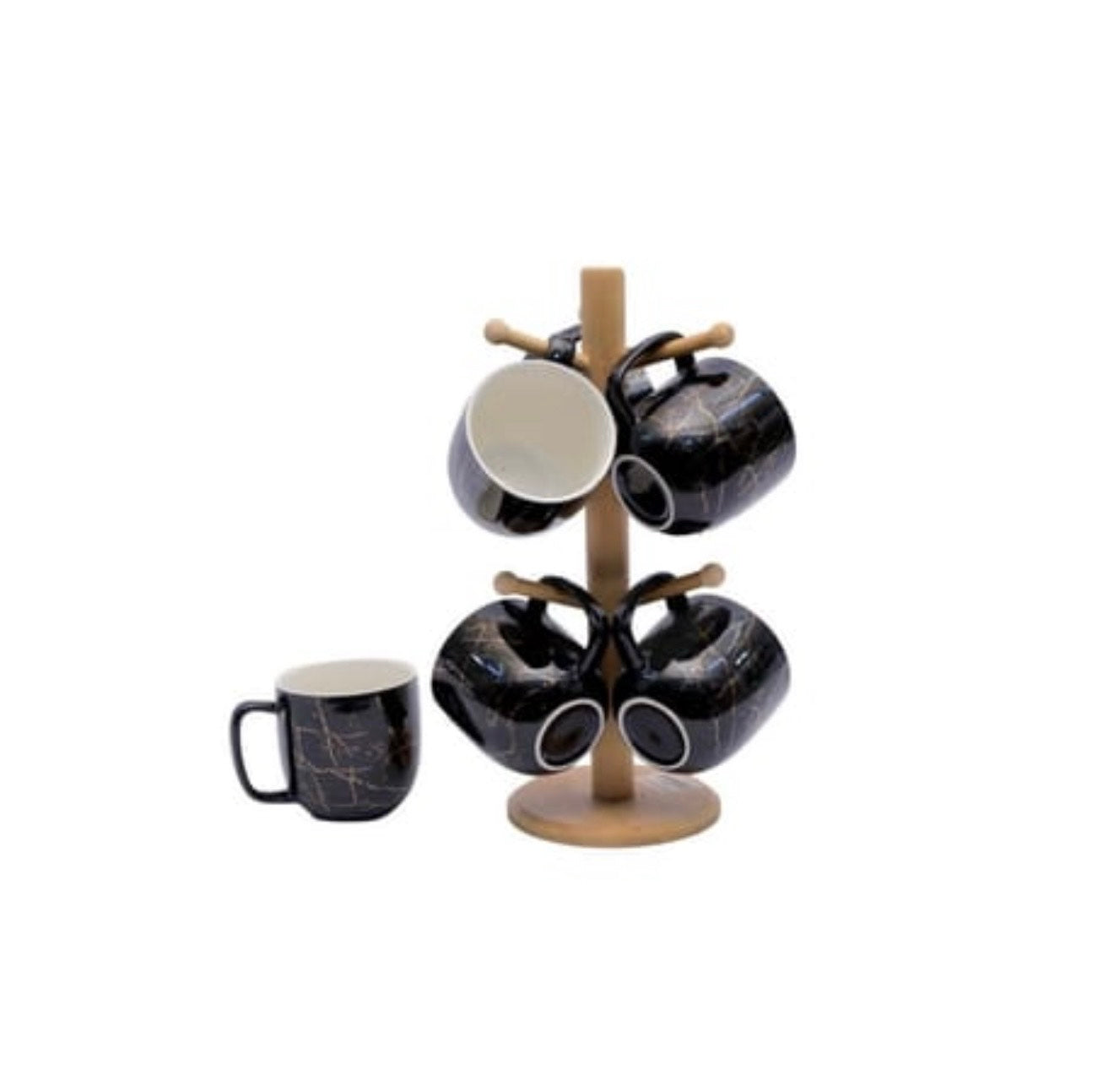 5 Piece Mug Set With Bamboo Stand