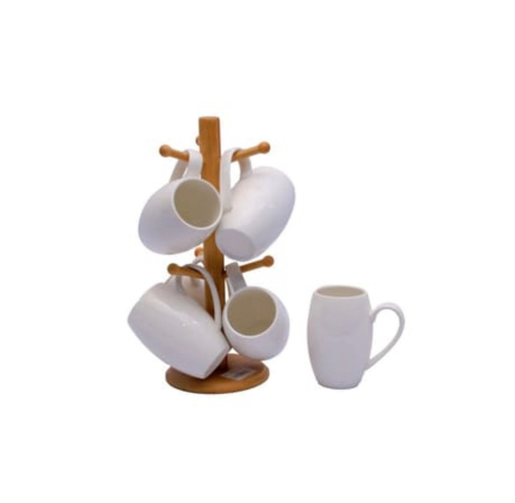 5 Piece Mug Set With Bamboo Stand